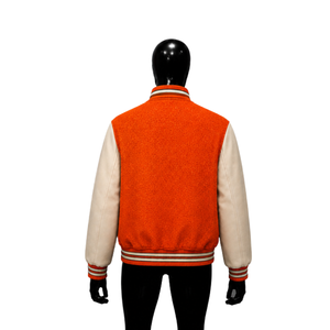 Blouson universitaire en laine orange de qualité supérieure pour homme, veste de style Letterman de haute qualité avec manches crème et fermeture boutonnée, style Preppy - Product Image 2