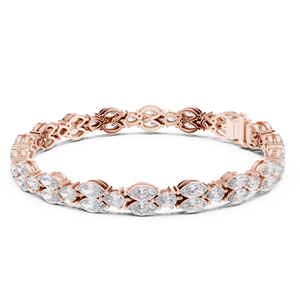 Exclusivo Conjunto de Pulsera de Tenis de Lujo con Diamantes Cultivados en Laboratorio de Corte Marquesa y Pera, Chapado en Rodio, Oro Rosa de 18K, para Uso en Oficina y Compromiso, para Mujer - Product Image 1
