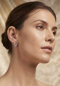 Boucles d'oreilles en or rose 9K avec diamants de laboratoire taille brillant rond, triple pierre, tendance pour mariage femme - Product Image 3
