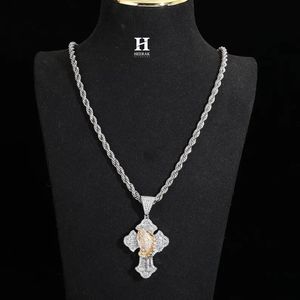 Two Tone Praying Hands Cross Pendant Hip Hop Iced Out Baguette Diamond Crucifix <b>Charm</b> Men Sterling <b>Silver</b> Gold Bling jewelery - Product Image 1