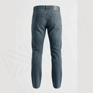 Jean en denim coupe droite délavé foncé pour homme, taille haute, coupe slim, en coton, style décontracté, pantalon d'automne - Product Image 3