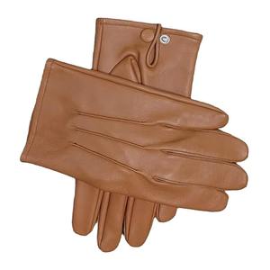 Gants de conduite en cuir marron, doux au toucher, mitaines à long manchon avec fermeture à bouton, équipement d'hiver pour la conduite - Product Image 1