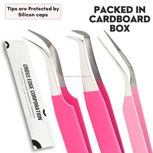 Private Label lash extension kit eyelash tweezers Boot Volume Isolation tweezers fiber tip stainless steel with 45 Degree <b>tools</b> - Product Image 6
