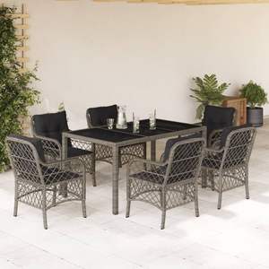 Ensemble de salle à manger de jardin en rotin PE gris 7 pièces - Product Image 1