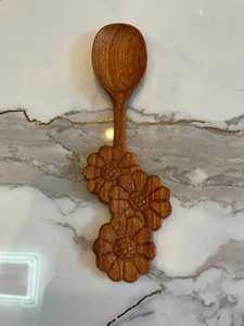Handcrafted Wooden Spoon Natural Wood Floral Carved Eco Friendly Kitchen Utensil Handmade Tableware - Product Image 1