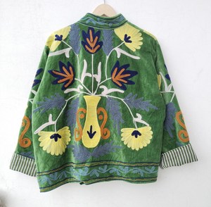 Dynamic Green <b>Velvet</b> Floral Suzani Jacket Winter Evening Blazer Reversible Short <b>Coat</b> For Boho Clothing <b>Women's</b> Fashion Outwear - Product Image 4