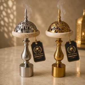Brûleur d'encens de luxe plaqué or, avec base en piédestal et couronne, encensoir arabe Bakhoor carré en métal, support pour charbon et résine, doré Mabkh - Product Image 2