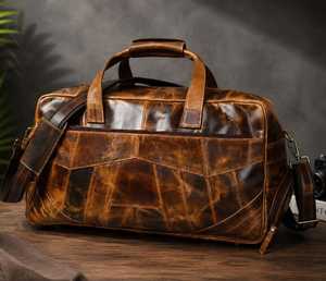 Bolsa de Viaje de Cuero Genuino para Hombre, Estilo Vintage, Forma Boston, Cierre de Cremallera, Correa para el Hombro, Gran Capacidad, para Fin de Semana - Product Image 2