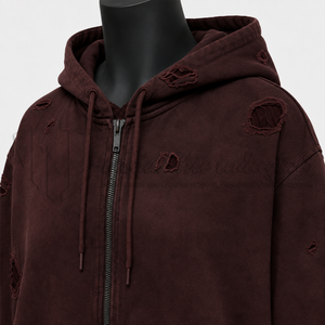 Sudadera con capucha y cremallera personalizada al por mayor con pedrería desgastada, estilo vintage, fabricante y proveedor OEM ODM - Product Image 6