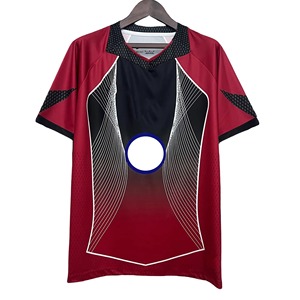 Men Soccer Jersey <b>Red</b> Black Geometric Print Sublimated Moisture Wicking Quick Dry Athletic Fit Short Sleeve Crew Neck - Product Image 1