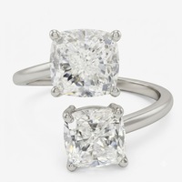 Bague ouverte en platine PT950 avec diamant de laboratoire taille double coussin pour femme