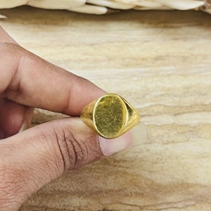 Classic Design Signet <b>Rings</b> Minimalist Brass Jewelry Men 18k Gold Plated <b>Blank</b> Smooth Band Custom Geometric <b>Ring</b> Wholesale/OEM - Product Image 5