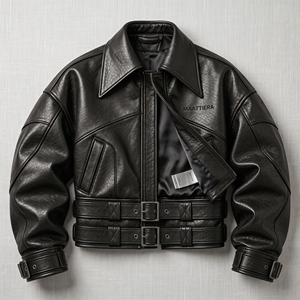 Women Black <b>Leather</b> Look <b>Jacket</b> Oversized Belted <b>Long</b> Sleeve Fashion Outerwear Custom OEM ODM Wholesale - Product Image 6