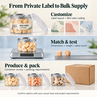 Pot d'emballage personnalisé en PET transparent pour friandises lyophilisées pour chats, avec couvercle et étiquette, pour snacks au poulet et au saumon