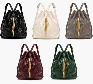 Nuovo <span class=keywords><strong>Zaino</strong></span> <span class=keywords><strong>in</strong></span> <span class=keywords><strong>Pelle</strong></span> Verniciata Lucida Effetto Stropicciato 2026 da Donna, Borsa <span class=keywords><strong>a</strong></span> Secchiello con Coulisse e Dettagli Dorati Scultorei, Borsa <span class=keywords><strong>a</strong></span> Spalla Nera - Product Image 3