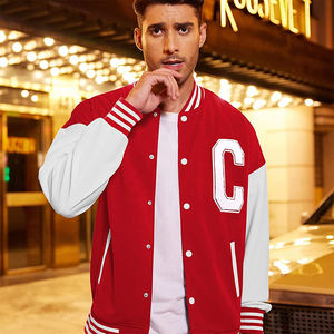 Vestes varsity de qualité supérieure pour garçons, couleur rouge et manches blanches, col montant, 360 GSM, streetwear, veste varsity pour homme adulte - Product Image 5