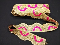 Garniture de sari en soie vintage rose avec broderie dorée bordure en dentelle indienne tissus de lacets en gros pour femmes