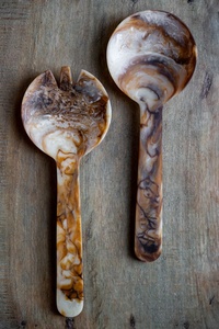 Resin Salad <b>Servers</b> Green Marble Texture Hand-Carved Set Dishwasher & Microwave Safe Eco-Friendly the Handmade Collection - Product Image 6
