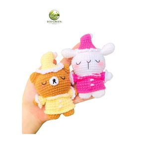 Muñecos de Ganchillo Amigurumi, Osos y Conejos con Vestido Rosa y Amarillo, Juguete de Peluche Hecho a Mano, 7-12 Años, Tema de Animales y Naturaleza - Product Image 1