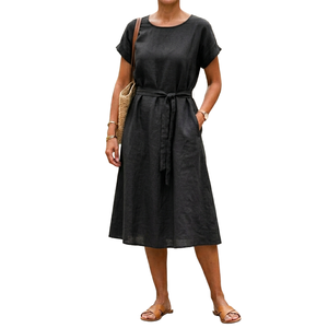 Robes décontractées en lin blanc pour femmes, style vintage, été, mode musulmane, coupe ample - Product Image 5