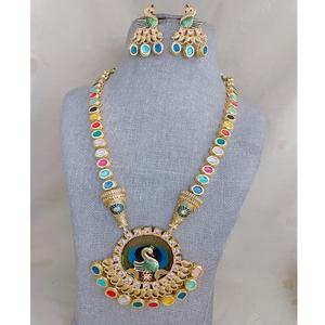 Ensemble collier long et boucles d'oreilles élégants plaqués or, aspect pierre de haute qualité, bijoux de créateur pour femme, cadeau pour mariage ou fête - Product Image 2