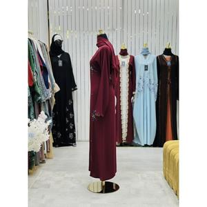Wholesale Modest Dubai Beaded Sequined Long Sleeve <b>Abaya</b> Muslim Traditional Handmade Wedding Women Polyester Breathable V Neck - Product Image 2