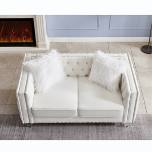 Set Divano in Velluto Beige 2+3 Posti con Fibbia in Cristallo, Cuscini Rimovibili e Quattro Cuscini Morbidi, Contenitore Gratuito per Soggiorno - Product Image 6