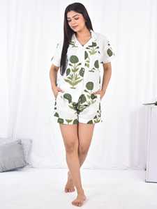 Ensemble de pyjama court en coton floral pour l'été, imprimé indien, vêtements de nuit à manches courtes, imprimé à la main, vêtements de détente doux et respirants - Product Image 6