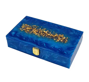 Luxury Blue Epoxy Resin Jewelry <b>Box</b> Handmade Decorative Storage <b>Box</b> with Gold Foil <b>Large</b> Keepsake <b>Box</b> Premium <b>Gift</b> <b>Box</b> Organizer - Product Image 6