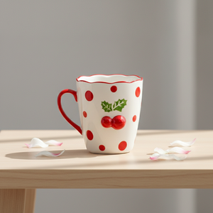 Taza de Porcelana Fina de Primera Calidad 3460987A-0.36 NUEVA con Estampado de Flor de Poinsettia y Puntos - Product Image 5