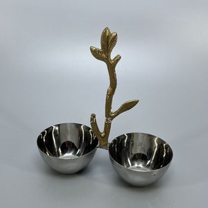 Frutero Doble de Metal Pulido de Lujo con Asa de Hoja de Oro, Plato Decorativo Hecho a Mano para Servir, Vajilla Moderna para Aperitivos - Product Image 1