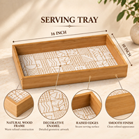 Plateau de service rectangulaire moderne en bois naturel émaillé géométrique avec bords surélevés pour la décoration et la présentation de table de mariage