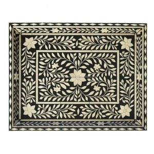 Bandeja Decorativa Premium con Incrustaciones de Hueso, Bandeja de Servicio para Mesa de Centro Hecha a Mano con Incrustaciones de Resina y Asas, Adorno de Lujo para el Hogar - Product Image 6