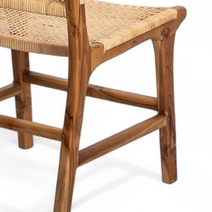 Chaise de salle à manger en teck avec assise en rotin pour la décoration de la maison et du jardin - Product Image 6