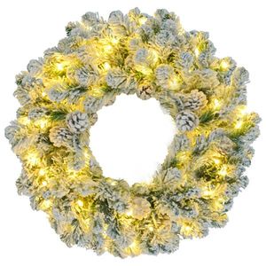 6FT Pre-Lit Snow Flocked Christmas Tree with Wreath and Garland Colorful LED <b>Lights</b> Artificial <b>Hinged</b> Xmas Tree Set - Product Image 6