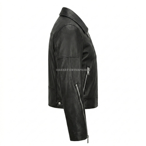Chaqueta de Cuero Negra Personalizada para Hombre, Estilo Motero, Ajustada, de Piel de Oveja Auténtica, con Cremallera Asimétrica, Proveedor de Abrigos para Motociclistas - Product Image 4