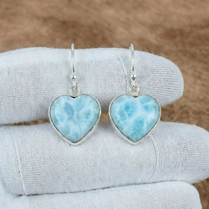 Pendientes de larimar con engaste artesanal en plata de ley 925 para mujer, estilo bohemio. - Product Image 2