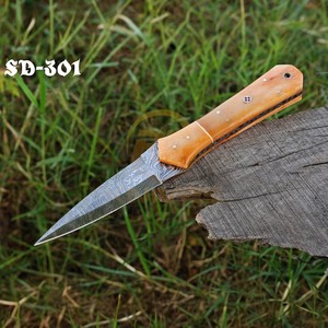Custom Handmade Damascus Steel Double Edge Hunting <b>Knife</b> <b>Bone</b> <b>Handle</b> Fixed Blade DIY Outdoor Survival Camping <b>Knife</b> OEM Custom - Product Image 1