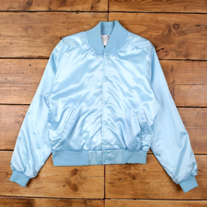 Chaqueta Bomber Azul Claro para Hombre, Color Sólido, Acabado Satinado, Corte Regular, Cuello Camisero, Estilo Casual, Ropa de Primavera - Product Image 1