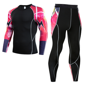 Ensemble de vêtements de compression pour homme à manches longues avec motif uni et bordure contrastée UPF50+ pour adultes, équipement d'entraînement toutes saisons - Product Image 2