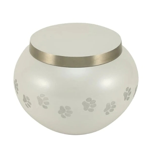 Urna de Metal Azul Latón para Cenizas de Mascotas, Suministros Funerarios Conmemorativos, Tarro Grabado con Huellas Plateadas para Perros y Gatos - Product Image 2