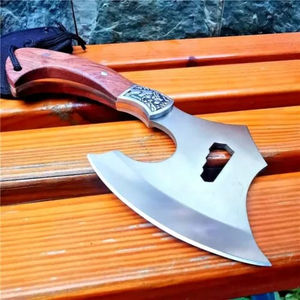 Hache à double lame en acier à haute teneur en carbone, design populaire, haute qualité, usage polyvalent, manche en bois d'olivier, utilisation de survie, garantie de 3 ans - Product Image 3