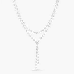 Collares de tenis en capas Y Lariat de oro macizo de 14K y 18K con diamantes cultivados en laboratorio de corte redondo engastados en bisel, joyería fina llamativa para bodas y novias. - Product Image 3