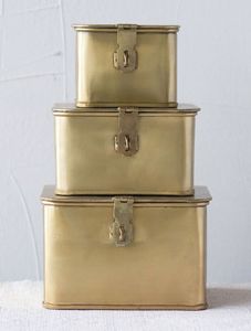 Luxury Metal <b>Storage</b> Trunk Decorative Memory Organizer <b>Box</b> <b>Stackable</b> Home Blanket Wardrobe Chest with Gold Hardware - Product Image 3