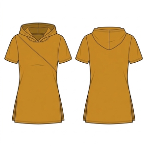 Tunique longue à capuche pour femme, manches courtes, ourlet asymétrique, fabrication sur mesure - Product Image 2