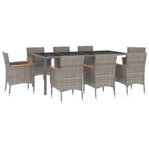Juego de comedor de patio de ratán sintético gris de 9 piezas, juegos de jardín de 8 piezas - Product Image 2