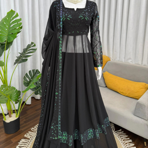 Magnifique Salwar Kameez indien pakistanais de créateur en tissu Georgette, orné de fils fantaisie et de sequins, élégant, séchage rapide, toutes saisons, pour les fêtes - Product Image 1