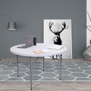 <b>White</b> XH 48inch/32inch <b>Round</b> Folding Utility <b>Table</b> for Outdoor Use Stylish <b>White</b> Folding <b>Table</b> for Patio or Garden - Product Image 4