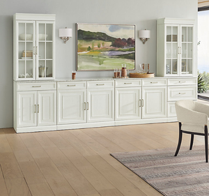 Buffet minimaliste moderne en bois de mahogany massif blanc avec vitrine de présentation en verre pour cuisine, salon et chambre - Product Image 6