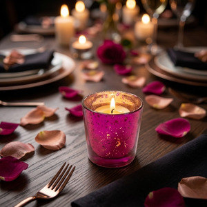 Fuchsia Mercury Glass Tealight Holder | Vintage Votive <b>Candle</b> Cup for Wedding Party | Home Table Centrepiece Decor Gift Set Boxs - Product Image 3